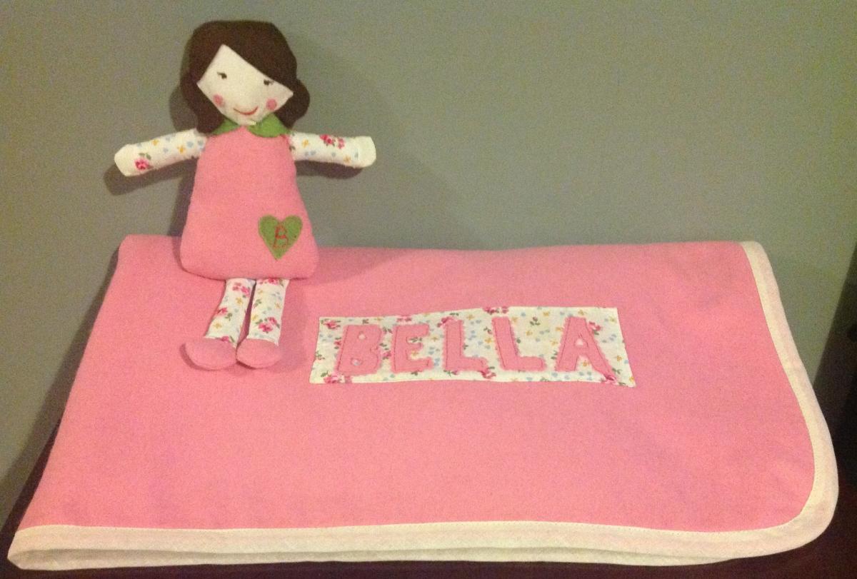 Handmade Personalised Doll Teddy With Matching Blanket. Great Gift For Baby/christening/christmas For Granddaughter/niece!